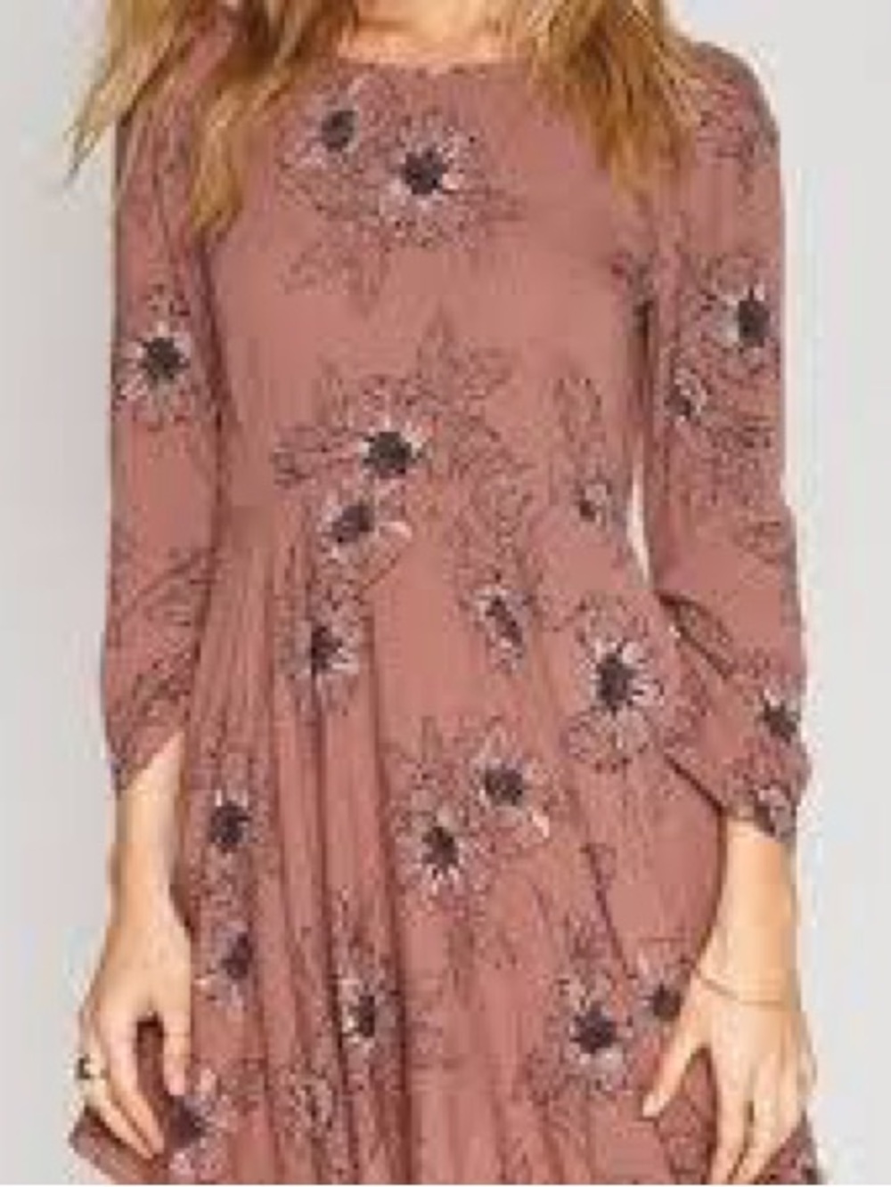 Amuse Society Dusty Rose Long-Sleeve Floral Swing Dress
